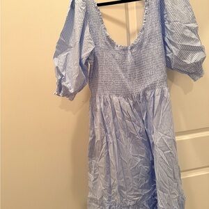 Blue Gingham Puff Sleeve Dress - never worn